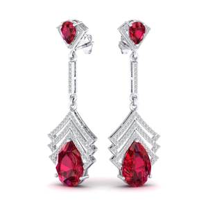 Boucles d'oreilles pendantes minimalistes REYES en argent sterling 925 avec moissanite certifiée GRA pour femmes, bijoux fins personnalisés avec pierre précieuse rubis - Product Image 1