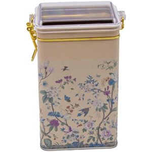 Boîte en métal rectangulaire jaune pastel 75x100x170mm Fermoir en fil métallique 1.1L Design floral et couvercle transparent Paniers élégants en métal - Product Image 1