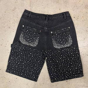 Unisex Oversized Jean Shorts Embroidery Breathable Rhinestone Hole Vintage Patchwork Design Distressed <b>Denim</b> Cargo Shorts <b>Men</b> - Product Image 4