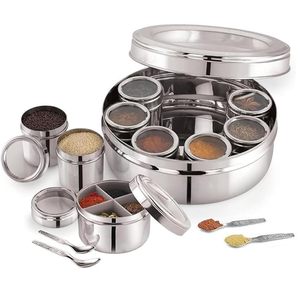 Nhà Máy Giá Masala Container Xem Thông Qua Nắp 12-Trong-1 Thép Không Gỉ Masala Dabba Gia Vị Hộp Với Phân Vùng Giữa - Product Image 1