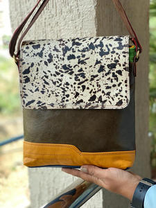 Nouveau véritable fait à la main en cuir recyclé couleur trapue sac à main cheveux sur imprimé Animal sac à main femmes élégant Multi couleur sacs à bandoulière - Product Image 3