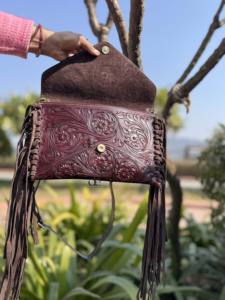 High Quality Hand Tooled Leather <b>Fringe</b> Handbag Real Leather Handmade Carving Tooling <b>Fringe</b> Sling <b>Bag</b> Stylish <b>Bags</b> for Women - Product Image 5