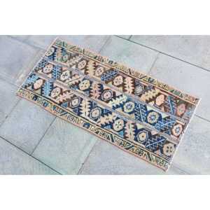 Alfombra Turca Pequeña de 1.4x3.2 pies, Alfombra Vintage Azul Ombré - Product Image 2