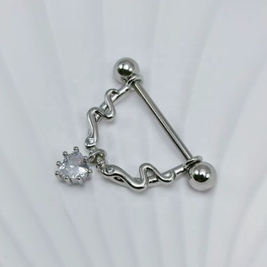 Großhandel F-136 Titan Doppel-Schlangen-Zirkon Brustwarzen-Piercing 1.6 Grob Antiallergischer Anhänger Brustwarzenring - Product Image 6
