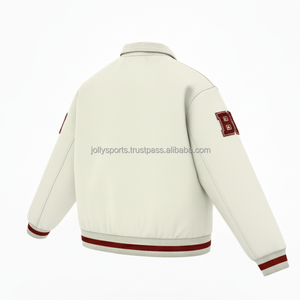 450 GSM laine mélange varsity veste doublure intérieure douce crème et marron conception broderie personnalisée logo femmes Varsity Jackets - Product Image 5