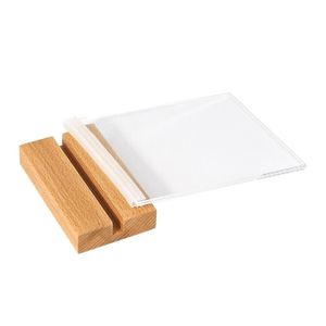 Support de menu en acrylique transparent en forme de T, support de table pour affichage de portrait, avec base en bois pour mariage - Product Image 2