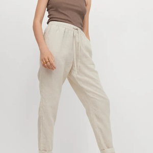 Pantalons personnalisés à la mode d'automne pour femmes Pantalons en lin blanc de haute qualité décontractés avec poches Pantalons longs à jambes larges - Product Image 4