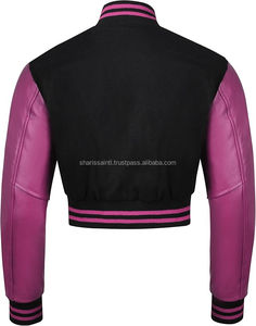 Chaqueta Universitaria Corta Personalizada para Mujer, Estilo Béisbol, Chaqueta Deportiva de Lana Teñida, Resistente al Viento, OEM ODM - Product Image 2