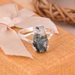 Oxidized Sterling <b>Silver</b> Moss Agate Coffin <b>Ring</b> <b>Boho</b> Southwestern Statement Jewelry Gothic Witchy Gemstone <b>Ring</b> Handmade Gift - Product Image 5