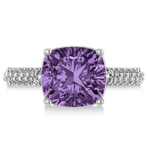 แหวนหมั้นทองคำขาว 18K ประดับพลอยอะมีทิสต์ทรงคัชชันและเพชร ดีไซน์ฝังแบบทันสมัย ขนาดฟรีไซส์ น้ำหนัก 4.42 กะรัต - Product Image 4