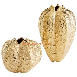 Support en laiton et métal à feuilles polies et dorées sur support en métal blanc enduit de poudre Vases et pots à fleurs ronds de qualité de luxe Grands vases - Product Image 3