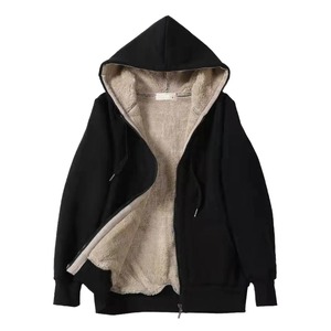 Sweat à capuche pour femme Polaire Doublé Solide Sweatshirts Automne Hiver Loose Drawstring Sweatshirt Coat Outwear Parka Warm Hooded Coat - Product Image 1
