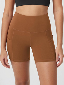 Shorts de yoga couleur marron pour femmes, taille haute, effet push-up, personnalisés, pour la salle de sport, le fitness, l'entraînement, le yoga - Product Image 4