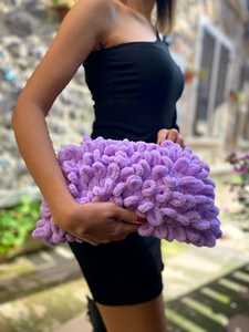 Handmade กระเป๋าถักผู้หญิงตุ๊กตาคลัทช์อ้วนกระเป๋าโครเชต์ปุยกระเป๋ากระเป๋ากระเป๋าถือ Cloud คลัทช์ Shaggy สีม่วง - Product Image 3