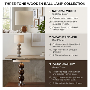Modern Wooden Ball Table Lamp Stacked Wooden Sphere Bedside <b>Desk</b> Light <b>Rustic</b> Farmhouse Wooden Lamp Post Standing Decor Lamp - Product Image 3