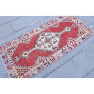 2.3x4.9 ft Small Turkish Vintage Rug, <b>Red</b> Southwestern <b>Wool</b> Rug - Product Image 3
