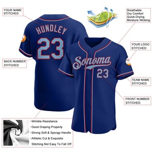 Camiseta de béisbol auténtica azul claro real personalizada-roja - Product Image 3