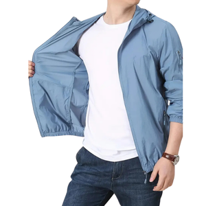 Veste Safari pour hommes, coupe ajustée, décontractée, à manches longues, col montant, poche kangourou, tissu extensible vintage, pull-over personnalisé, OEM, été - Product Image 3