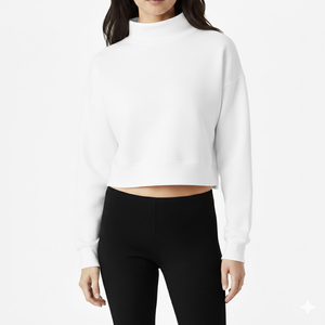 Top Corto de Punto Casual para Mujer, Cuello Alto Simulado, Algodón Ecológico, Color Liso Teñido, Invierno - Product Image 5