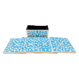 Juego de 4 Posavasos de Madera de Nogal con Incrustaciones de Hueso, Hechos a Mano, Clásicos y Ecológicos, para Uso en la Mesa del Comedor, Cocina y Hogar - Product Image 3