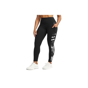 Women's 100% Polyester Solid Ribbed High Waist Full-Length Breathable <b>Mesh</b>-paneled Yoga Sport Leggings - Product Image 1
