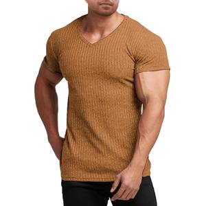 Camisetas de Verano para Hombre, Manga Corta, Cuello en V, para Fisicoculturismo, Tejido Elástico Acanalado, Ligero, Transpirable y Ecológico - Product Image 2