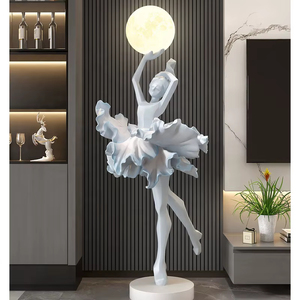 Lampe sur pied sculpture ballerine en résine noire et or, lumière lunaire LED à changement de couleur, statue d'art moderne, décoration intérieure pour salon - Product Image 4