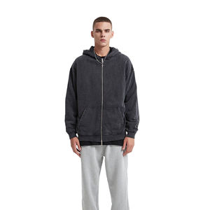 Vente en gros de sweats à capuche zippés pour hommes, de haute qualité, rétro, effet usé, en molleton épais 100% coton, imprimé, écologique - Product Image 6