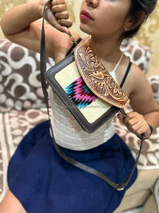 South Western Tooled <b>White</b> Aztec Leather Sling <b>Bags</b> Vintage Brown Real Genuine Leather <b>Women's</b> Multiple Uses Crossbody Handbags - Product Image 3