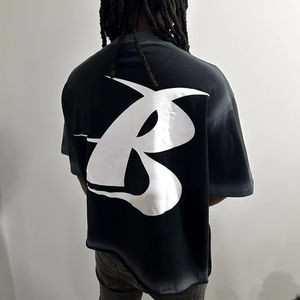 T-shirt personnalisé avec logo OEM, effet délavé, 100% coton, impression sérigraphique, coupe ample, style streetwear hip-hop pour hommes - Product Image 2