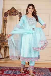 Mode ethnique A-ligne Kurta pantalon ensemble en beau noir prêt à porter Collection coton matériel dernières impressions conceptions robe - Product Image 2