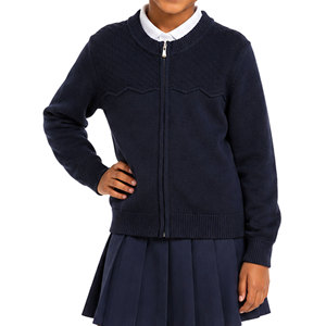 School Uniform <b>Cardigan</b> for Girls School Use Zipper Front 55% Cotton & 45% Polyester Knit Fabric - Product Image 1