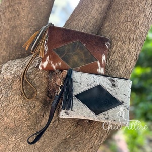 Nueva bolsa de cuero de piel de vaca hecha a mano Real, billeteras de cuero pequeñas con borlas de cuero para el pelo, carteras elegantes para mujer - Product Image 1