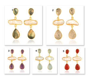 Pendientes colgantes de perlas naturales bohemias y Calcedonia, joyería libre para regalos de boda para mujeres - Product Image 5