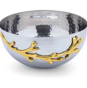 Bol de service décoratif en acier inoxydable et laiton avec poignée à motif de feuille pour la maison et l'hôtel, bol à fruits en métal - Product Image 1