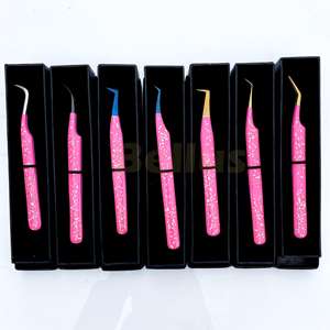 Pince à cils en acier inoxydable 45 90 degrés pointe en fibre outils d'extension professionnels de haute qualité durable OEM vente en gros - Product Image 4