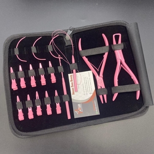 Ensemble d'outils d'extension de cheveux professionnels en acier inoxydable rose vif avec clips et pince d'extension de cheveux avec logo personnalisé - Product Image 5