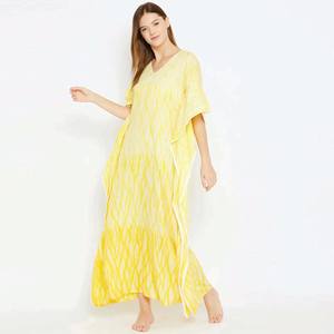 Comfort Fit 100% algodón Maxi longitud Shibori tejido a mano Tie-Dye amarillo Kaftan - Product Image 4
