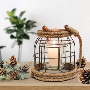 Lanterne en fer et en Jute au Design Antique, lanternes décoratives noires et naturelles pour les événements et les mariages, lanternes de Style Vintage - Product Image 1