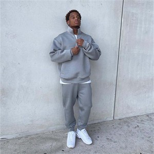 En blanco 100% algodón polar sobre tallas 100% logotipo bordado transpirable chándal de alta calidad, sudaderas con capucha en blanco conjunto de Tallas grandes - Product Image 2