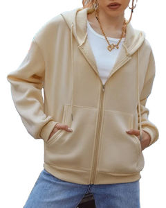 Streetwear personnalisé vierge surdimensionné de haute qualité sweats à capuche unis de luxe à fermeture éclair avec poches latérales pour femmes - Product Image 1