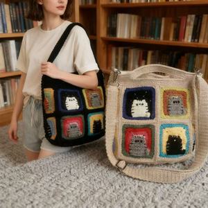 Bolso de Mano Hecho a Mano para Niña, de Moda, Tejido a Crochet, de Lana, Estilo Princesa, con Diseño de Flores de Dibujos Animados de Doble Capa, Práctico y Adorable - Product Image 5
