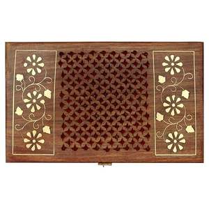 Boîte à bijoux en bois sculptée à la main pour femmes Boîte à bijoux en bois organisateur complexe de sculptures du Cachemire - Product Image 4