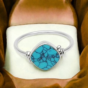 Natural <b>Turquoise</b> Gemstone 925 Sterling Silver Bezel Set Cushion Shape Classy Boho <b>Ring</b> for Woman December Birthstone Jewelry - Product Image 4