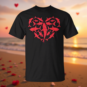 T-shirt Sharks Heart Love Fish pour hommes, femmes et enfants, design pour la Saint-Valentin - Product Image 3