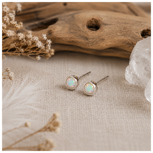 Petite Tiny Opal Round <b>Stud</b> <b>Earrings</b> Width 4 Mm <b>Set</b> In 925 <b>Sterling</b> <b>Silver</b> White Gemstone Bridal Wedding Engagement Party Wear - Product Image 3