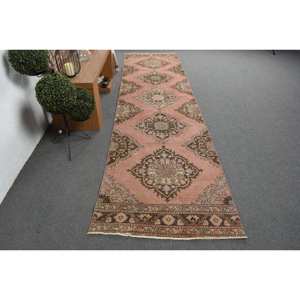 พรมปูพื้นขนแกะสไตล์ตุรกีโบราณขนาด31x125ฟุตการออกแบบการเย็บปะติดปะต่อกันของสีชมพูและน้ำตาลเทคนิคการถักแบบแบนสำหรับตกแต่งห้องนั่งเล่น - Product Image 1