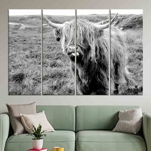 ภาพพิมพ์ลายวัวไฮแลนด์บนผ้าแคนวาส: ของตกแต่งผนังลายวัวสก็อตแลนด์ ชุดผ้าแคนวาส 4 ชิ้น - Product Image 1