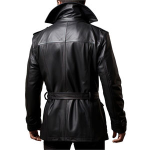 Abrigos Largos de Cuero Genuino al por Mayor para Hombre, Prendas de Invierno Negras Premium, Chaqueta Estilo Gabardina de Corte Ajustado - Product Image 2
