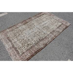 พรม3.7x6.3ft ตุรกีวินเทจขนสัตว์แฮนด์เมดสีน้ำตาลเบจพร้อมแผ่นรองยางลายเย็บปะสี่เหลี่ยมผืนผ้าสำหรับข้างเตียง - Product Image 2